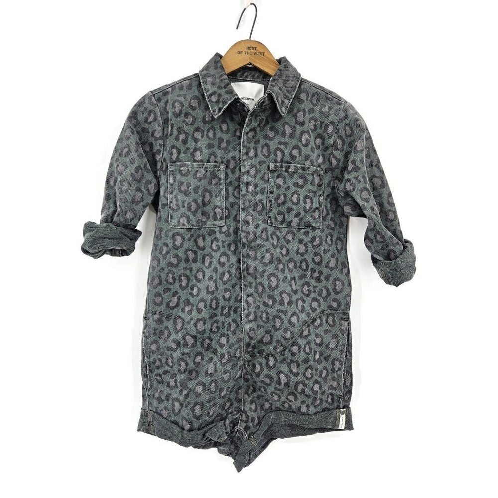 New One Teaspoon Leopard Denim Bandit Jumpsuit Kids 5-6 Girls L/S Pockets